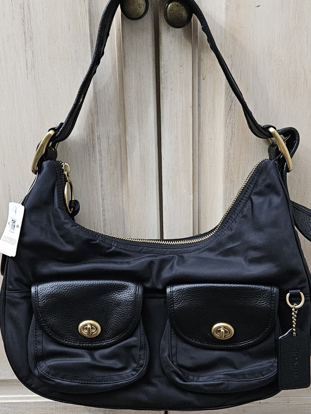 Coach Cargo Shoulder Bag Nylon With Vintage Rose Print Interior 3171 Black